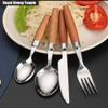 Unique Wooden Handle Kitchen Stainless Steel Silverware Tableware Flatware Cutlery Set Steak Knife Fork Spoon Teaspoon (Silver,16 pieces) view 4