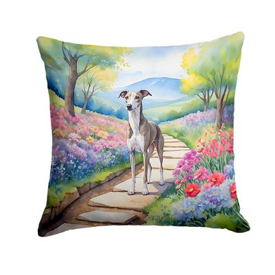 Caroline's Treasures Whippet Spring Path Throw Pillow Machine Washable, Indoor Outdoor Decorative Pillow for Couch, Bed or Patio, 14Hx14W