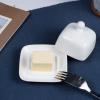 HOPUYESA butter dish Pure White Butter Dish Sushi Plate Rectangular Oval Butter Holder with Lid Suitable for Family Hotel Restaurants (ceramic) Butter Plate (Color : A) view 4