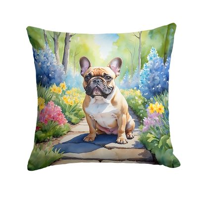 Caroline's Treasures French Bulldog Spring Path Throw Pillow Machine Washable, Indoor Outdoor Decorative Pillow for Couch, Bed or Patio, 14Hx14W