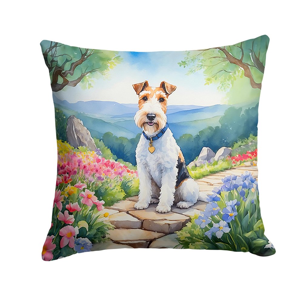 Caroline's Treasures Fox Terrier Spring Path Throw Pillow Machine Washable, Indoor Outdoor Decorative Pillow for Couch, Bed or Patio, 14Hx14W