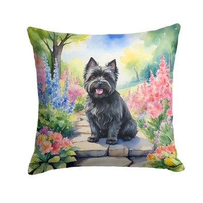 Caroline's Treasures Cairn Terrier Spring Path Throw Pillow Machine Washable, Indoor Outdoor Decorative Pillow for Couch, Bed or Patio, 14Hx14W