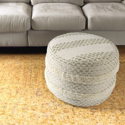 L.R. Resources, Inc LR Home Ombre Striped Farmhouse Handmade Cotton Blend Indoor Ottoman Pouf | Sage Green, 18" D x 18" W x 14" H