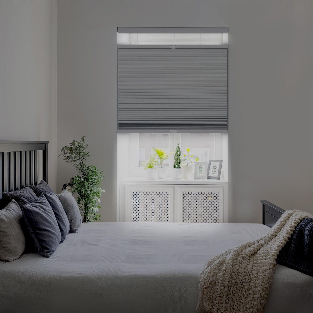 DEZ FURNISHINGS Cordless 1.5" Blackout Top Down Bottom Up Cellular Shade, Energy Saver, 55" W x 36" H, Gray Cloud