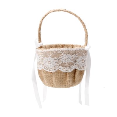 Burlap Flower Basket Vintage Retro Lace Wedding Flower Girl Basket Wedding For Weddings Showers And Anniversary Wooden Hanging Ornaments