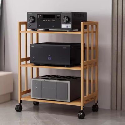 YLLFFLL Large Capacity Audio Rack Media Stand - 2/3/4/5 Floor Adjustable Shelf Stereo Rack System Cabinet - Heavy Duty AV Media Stand Easy Assembly for Home & Commercial Use(3Tiers-88cm Tall,W-8OCM)