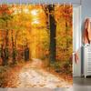 DYNH Fall Forest Shower Curtain, Yellow Fall Landscape Maple Leaves Tree Nature Autumn Season Fabric Shower Curtains for Bathroom, Thanksgiving Autumn Shower Curtain Bath Decor with Hooks view 2