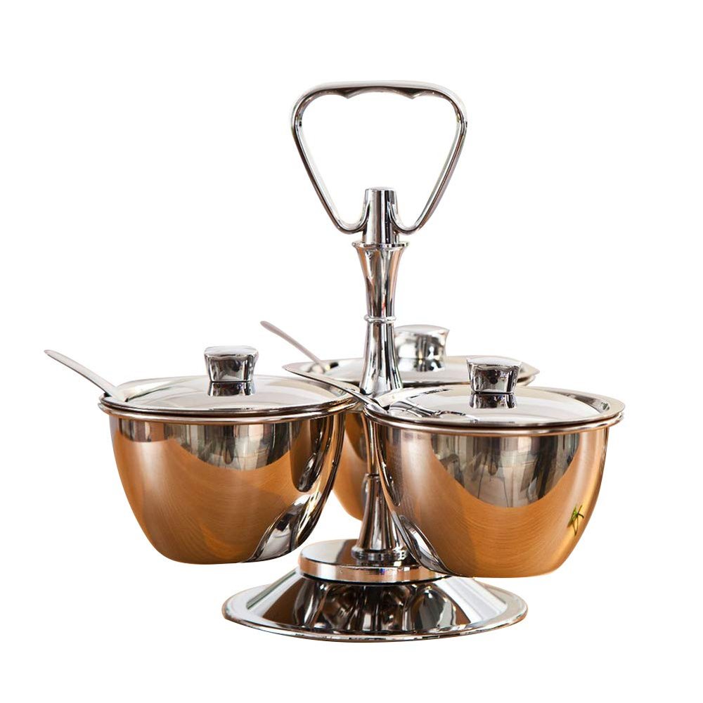 DYKKLKQ 304 Stainless Steel Spice Jar with Creative Rack for Easy Transit, Rotatable Base for More Comfortable Seasoning, Seasoning Jar Set,Silver-3jars
