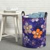 Laundry Basket Large Laundry Hamper Waterproof Dirty Clothes Hamper for Laundry Round Blue Flowers Collapsible Laundry Baskets for Bedroom Bathroom Dorm Clothes Hamper view 1
