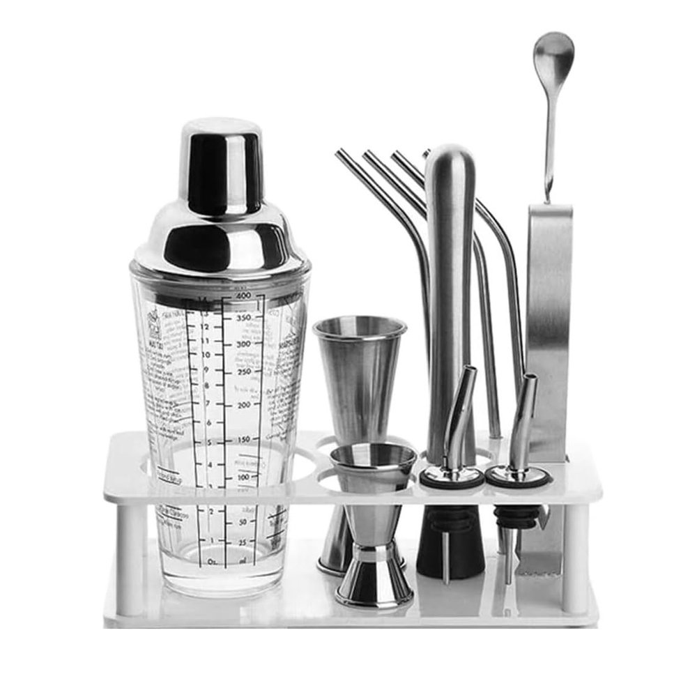 TEMKIN Bar Set Cocktail Shaker Set Cocktail Kit 400ml Cocktail Making Set with Stand Glass Cocktail Shaker Set Bar Tool Set Bartender Kit Cocktail Set Bartender Kit Bar Tool Set (Color : A, Size : 4