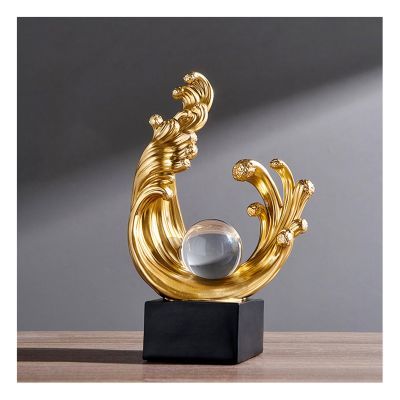 AOPPLSOT Wave Decoration Sculpture, Gold Decorative Items, Modern Abstract Room,Table, Office, Apartment,Bedroom, Windowsill Living Room Sculptures and Statues, Resin Statue,Gold b