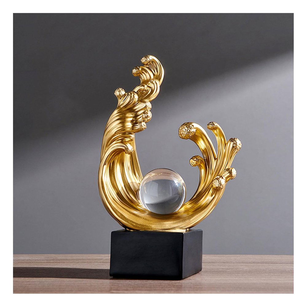 AOPPLSOT Wave Decoration Sculpture, Gold Decorative Items, Modern Abstract Room,Table, Office, Apartment,Bedroom, Windowsill Living Room Sculptures and Statues, Resin Statue,Gold b