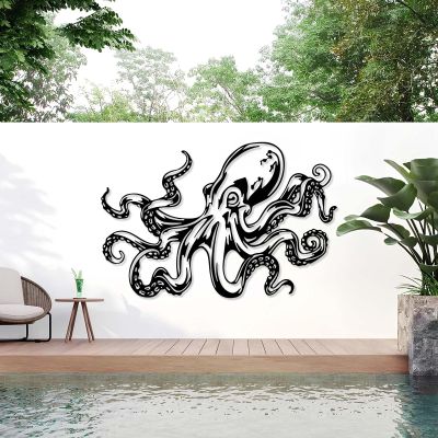lecyin Octopus Metal Wall Art, Octopus Wall Decor, 32"x48", Black, Wall Mount, Rectangular, Ocean, Living Room, Bedroom, Office