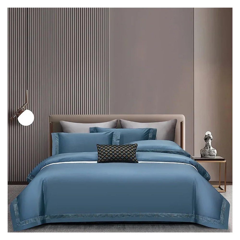 ADOVZ 1400TC Egyptian Cotton Luxury Hotel Style Bedding Set Hollow Out Wide Edge Soft Duvet Cover Set Solid Color Bed Sheet Pillowcase,Bed Sheets
