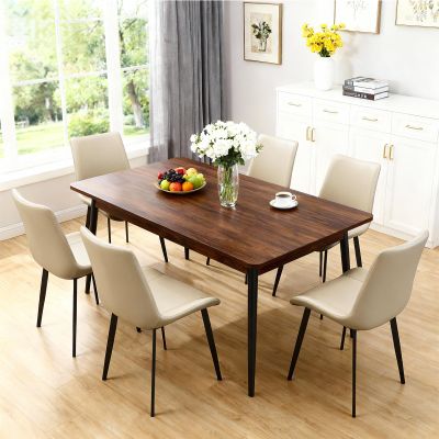Aimerive Modern Dining Chairs Set of 6, PU Leather Dining Room Chairs, Upholstered Kitchen Chairs with Ergonomic Backrest & Sturdy Metal Legs, Perfect for Dining Room, Living Room, Light Khaki