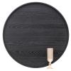 24 inch Round Solid Wood Serving Tray Extra Large Tea Coffee Snack Food Meals Serving Plate Non-Slip Kitchen Party Bar Server Ottoman Tray Breakfast Tray with Raised Edges Black view 1