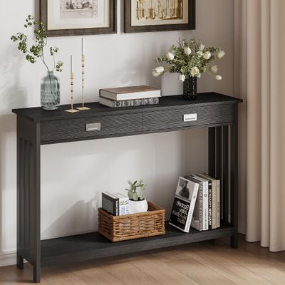 ChooChoo Mission Long Entryway Table with Drawer, Narrow Console Sofa Table with Storage, for Entryway, Living Room and Hallway, 47 Black