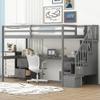 Bekeknlny Modern Twin Size Loft Bed Frame with Storage Staircase and Desk and Shelves, Multifunctional Wood Loft Bed for Bedroom (Gray/Desk, Twin) view 1