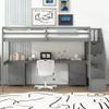 Bekeknlny Modern Twin Size Loft Bed Frame with Storage Staircase and Desk and Shelves, Multifunctional Wood Loft Bed for Bedroom (Gray/Desk, Twin) view 3