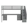 Bekeknlny Modern Twin Size Loft Bed Frame with Storage Staircase and Desk and Shelves, Multifunctional Wood Loft Bed for Bedroom (Gray/Desk, Twin) view 4