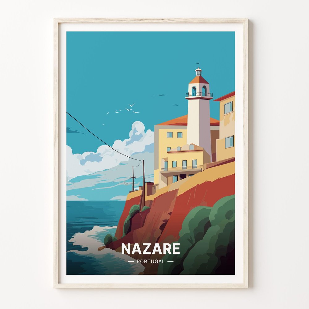 Nazare Portugal Poster, Travel Wall Art, Coastal Decor, European Seaside Destination, Gift for Travelers