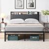 Metal Platform Bed Frame with Upholstered Headboard, USB Port, and Wooden Footboard with Drawers - Stylish & Sturdy Structure Supports up to 600 lbs, Ideal for Modern Bedroom (No Drawers,Queen) view 1
