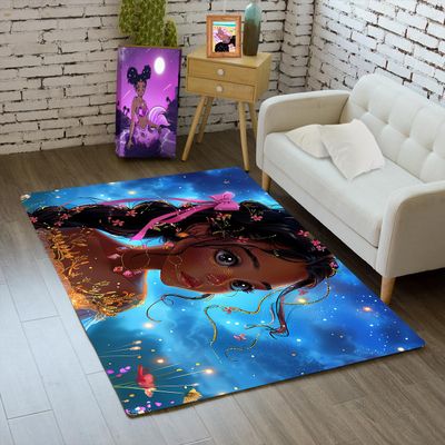 Princess Rugs for Girls Bedroom - African Black Girls Rug for Bedroom Decor Princess Carpet Floor Mat, Blue, 2x3 Feet