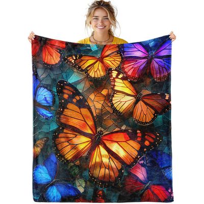 Butterfly Flannel Throw Blanket - 40" x 50" Butterfly Prints Throw Blankets for Boys Girls Kids Soft Decoration for Home Bedroom Living Room