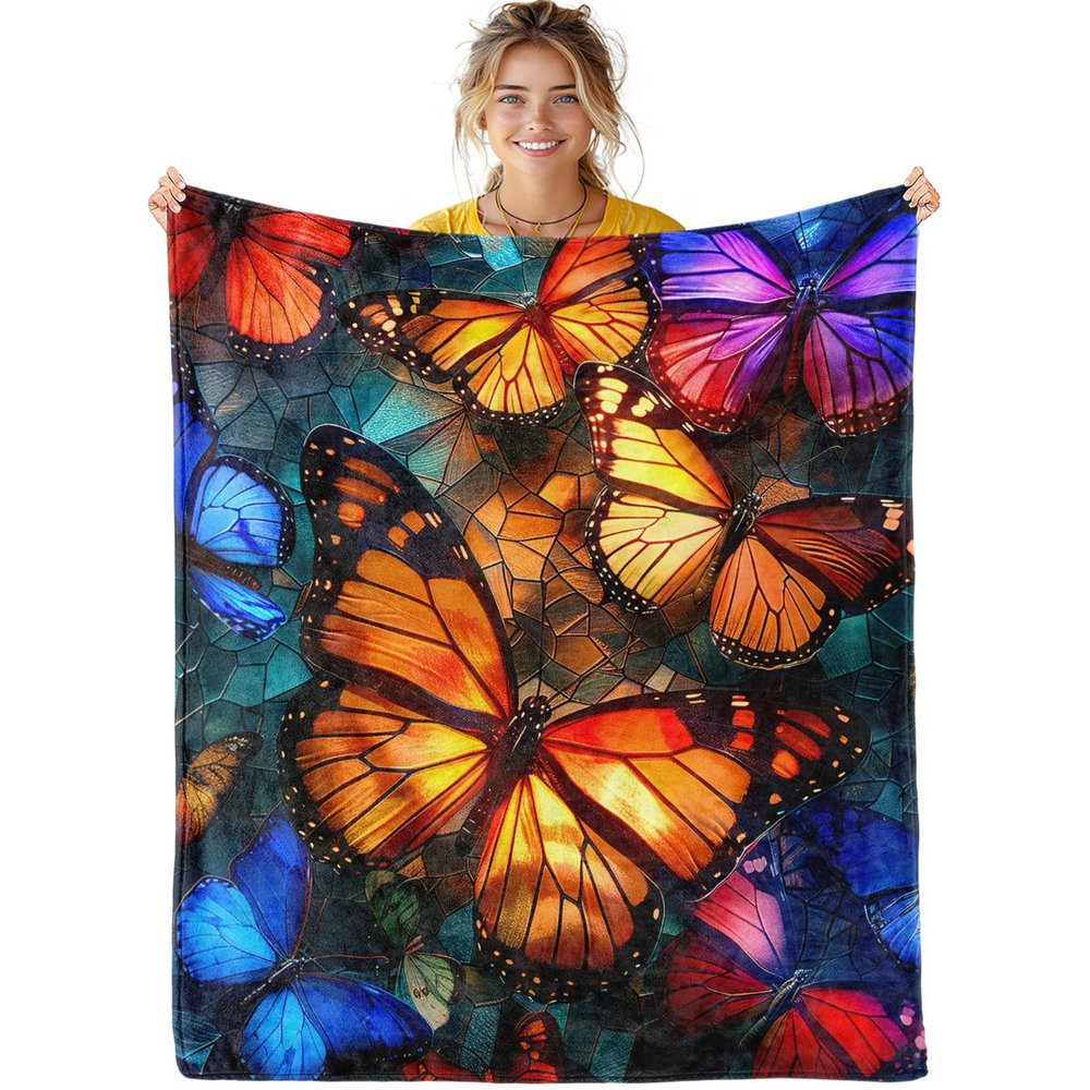 Butterfly Flannel Throw Blanket - 40" x 50" Butterfly Prints Throw Blankets for Boys Girls Kids Soft Decoration for Home Bedroom Living Room