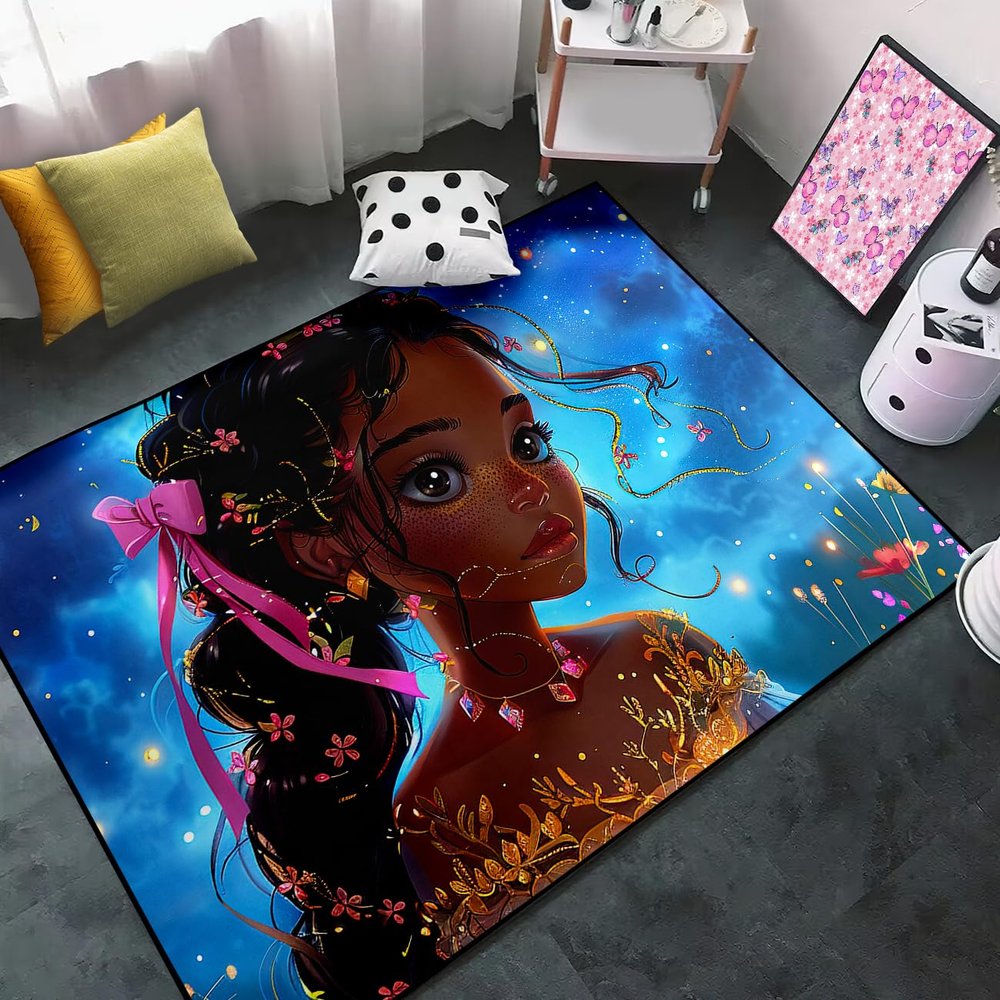 Princess Rugs for Girls Bedroom - African Black Girls Rug for Bedroom Decor Princess Carpet Floor Mat, Blue, 4.5x6 Feet