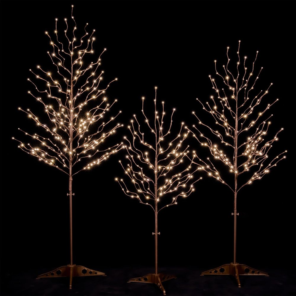 TYBEEU Star Light Tree Set 4ft, 5ft and 6ft with 128/216/256 Warm White LEDs for Holiday Decor - Dimmable, UL Certified, Waterproof - Ideal for Indoor and Outdoor Decoration
