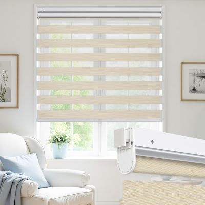 UrMoon No Drill Zebra Blinds No Tools Zebra Shades Cordless Roller Shades for Windows Dual Layer Roller Blinds Room Darkening Custom Size for Indoor, 80% Blackout Amber, 23" W x 48" H