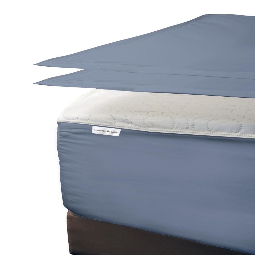 Zip-On Fitted Sheet Set - Includes 1 Fitted Sheet Base and 2 Zip-On Sheets - Designed for Mattresses with Up to 16" Inch Deep Pockets Cal King Size - 600 TC - Medium Blue Color