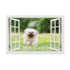 3D Fake Window Animals Wall Art,Puppy running on the grass on Faux Window,Fake Window Wall Murals for Bedroom,Creative Window View Wall Decor45x30cm(18x12in) Frameless view 1