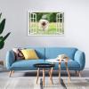 3D Fake Window Animals Wall Art,Puppy running on the grass on Faux Window,Fake Window Wall Murals for Bedroom,Creative Window View Wall Decor45x30cm(18x12in) Frameless view 2