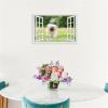 3D Fake Window Animals Wall Art,Puppy running on the grass on Faux Window,Fake Window Wall Murals for Bedroom,Creative Window View Wall Decor45x30cm(18x12in) Frameless view 3