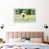 3D Fake Window Animals Wall Art,Puppy running on the grass on Faux Window,Fake Window Wall Murals for Bedroom,Creative Window View Wall Decor45x30cm(18x12in) Frameless view 4