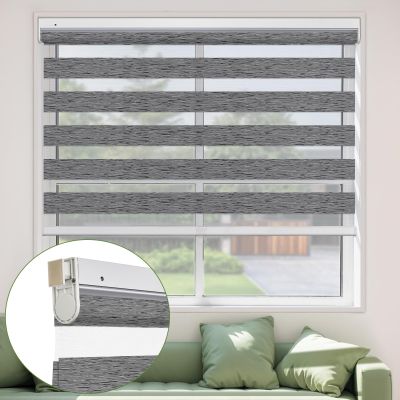 MiLin No Tools No Drill Cordless Zebra Roller Blinds Light Filtering Privacy Protection Zebra Windows Shades Dual Layer Sheer Roller Shades Zebra Blinds for Windows (Black, 27 1/2" W x 48" H)