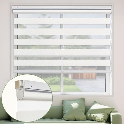 MiLin No Tools No Drill Cordless Zebra Roller Blinds Light Filtering Privacy Protection Zebra Windows Shades Dual Layer Sheer Roller Shades Zebra Blinds for Windows (Cream, 54" W x 48" H)