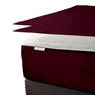 Zip-On Fitted Sheet Set - Includes 1 Fitted Sheet Base and 2 Zip-On Sheets - Designed for Mattresses with Up to 16" Inch Deep Pockets Queen Size - 600 TC - Wine Color