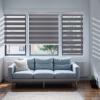 UrMoon No Drill Zebra Blinds No Tools Zebra Shades Cordless Roller Shades for Windows Dual Layer Roller Blinds Room Darkening Custom Size for Indoor, 80% Blackout Dark Gray, 57 1/2" W x 60" H view 2