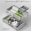 2 Tier Sliding Pull Out Drawers for Kitchen Cabinets, Stainless Steel Drawer Dish Rack Wire Basket, Dish Drying Rack with Drainboard Set, Storage Shelf Home Kitchen, 465*490*135mm, Original Colour view 4