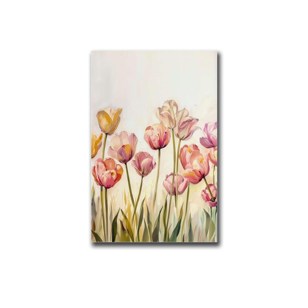 YX Tide Canvas Painting Wall Mural Print Tulips Field Spring Meadow Painting Modern Home and Bedroom Decoration 16x24inch Wood Frame