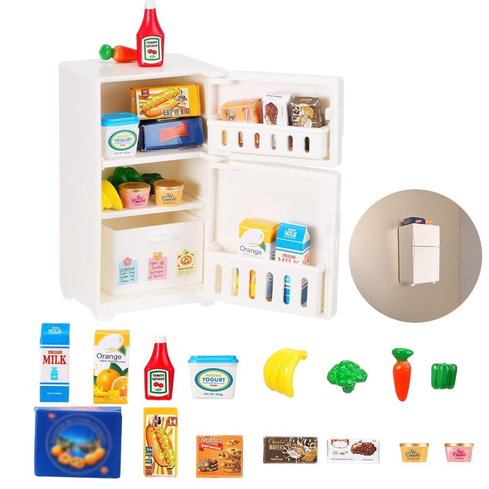 Ouliget Miniature Model Refrigerator Fridge Magnet,Unique Novelty Cute Mini Fridge Magnet,Mini Refrigerator Miniature Furniture Dollhouse Set for Kitchen Ornament Party Play,16Pieces