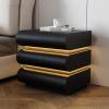 zxhrybh Modern Minimalist Night Stand, with 3 Drawer Cat Claw Skin Bedside Table, Side Table with COB Light Strip, for Bedroom Living Room (Color : Black) view 2