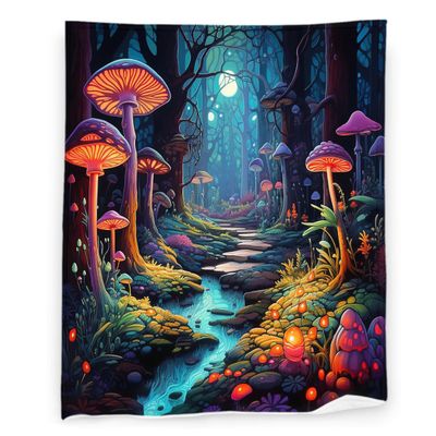Fairy World Mushroom 60" x 80" Colorful Mushrooms Kawaii Botanical Wild Super Soft Bedding Fleece Throw Blanket Luxury Bed Blanket Sofa Living Room Bedroom Warm Lightweight for Men and Women