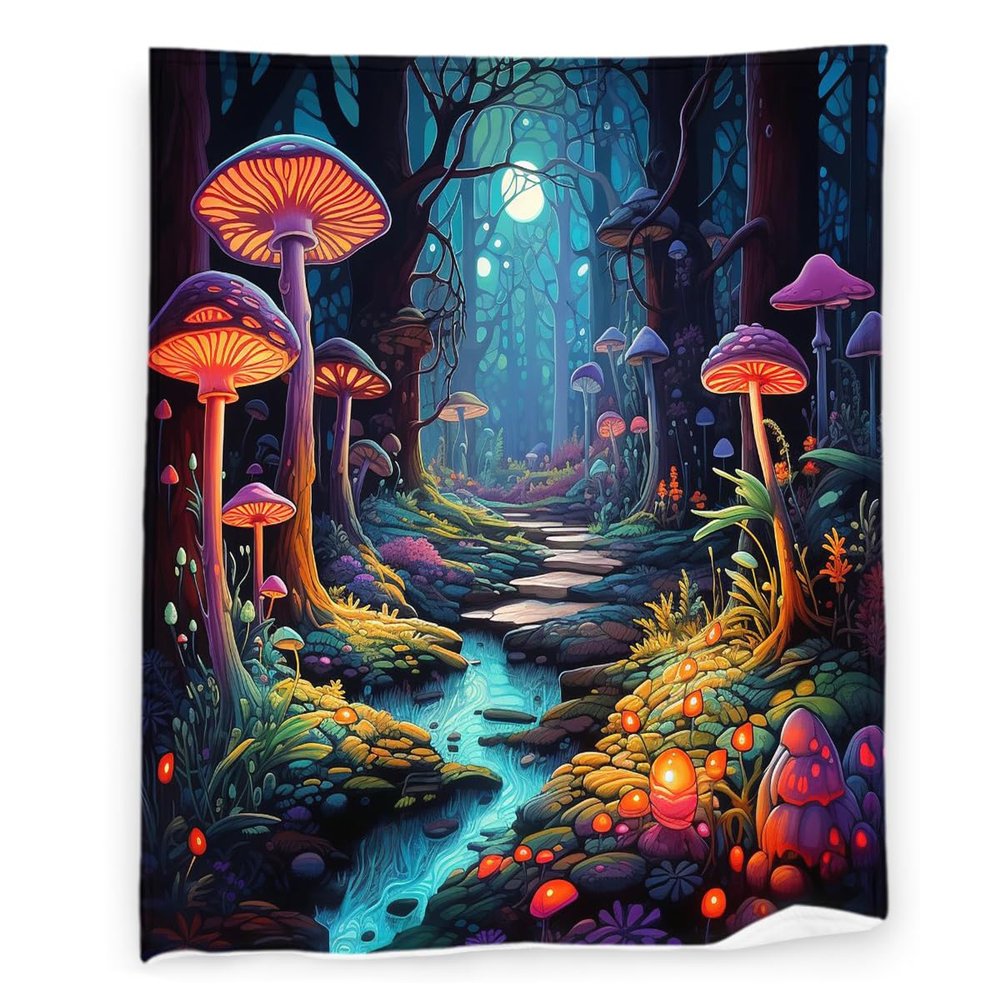 Fairy World Mushroom 60" x 80" Colorful Mushrooms Kawaii Botanical Wild Super Soft Bedding Fleece Throw Blanket Luxury Bed Blanket Sofa Living Room Bedroom Warm Lightweight for Men and Women