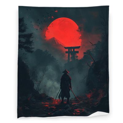 Bushido 60" x 80" Japanese Samurai Red Sun Mount Fuji Ninja Super Soft Bedding Fleece Throw Blanket Luxury Bed Blanket Sofa Living Room Bedroom Warm Lightweight for Men and Women