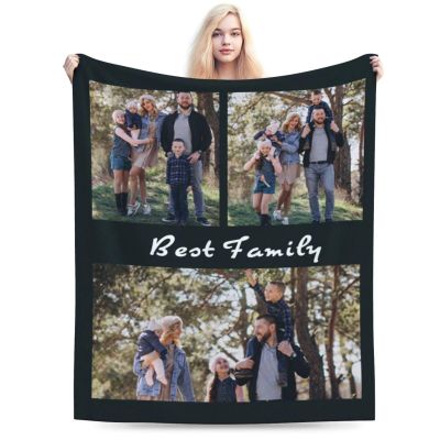 SKHJEGN Custom Blanket Using Pictures Customized Throw Blankets with Your Images and Text for Family, Wedding, Birthday Gifts, 3 Photos Design2, 71"x91"