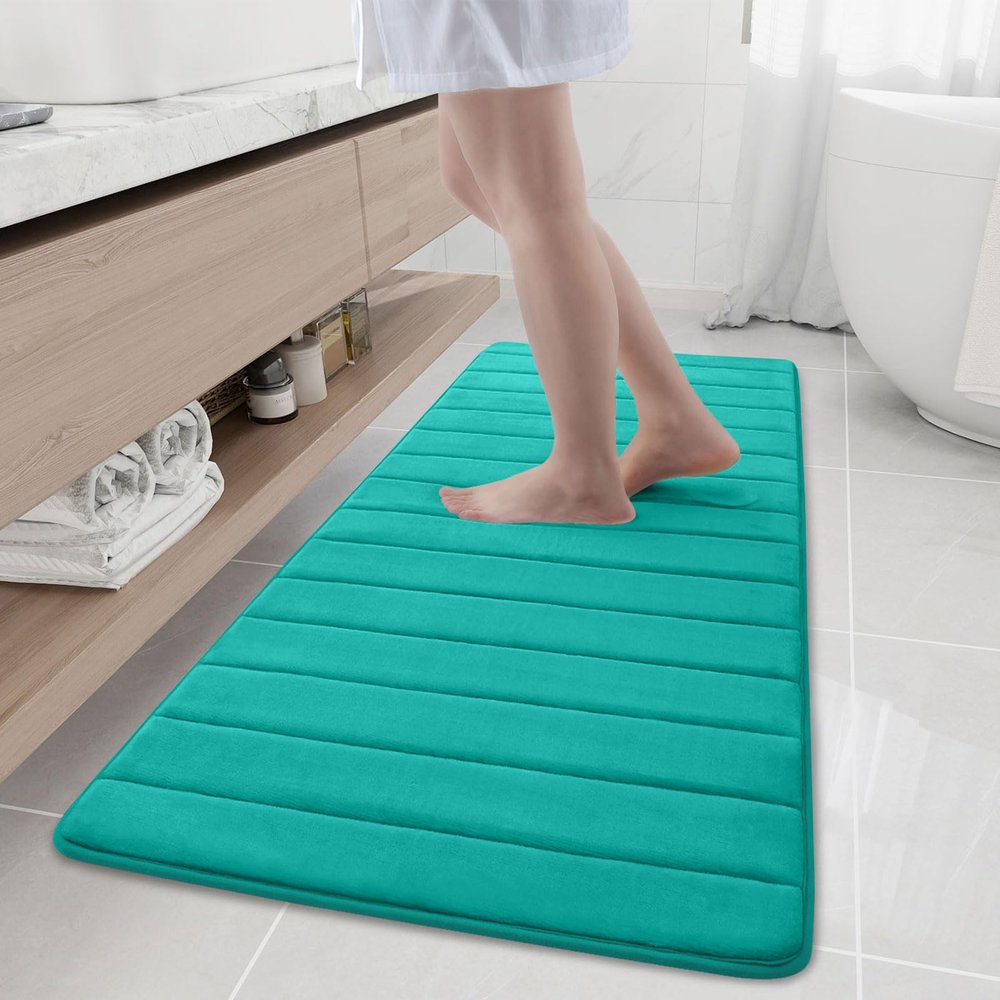Buganda Memory Foam Bath Mat, 59" x 20", Ultra Soft and Non-Slip Bathroom Rugs, Water Absorbent and Machine Washable Bath Rug Runner for Bathroom, Shower, and Tub, Teal
